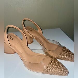 ZARA BLOCK HEEL VINYL TOE SLINGBACK